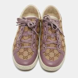 Gucci Purple/Beige Leather and Guccissima Canvas Low Top Sneakers Size 37.5