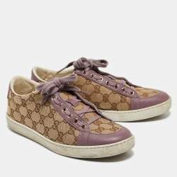 Gucci Purple/Beige Leather and Guccissima Canvas Low Top Sneakers Size 37.5