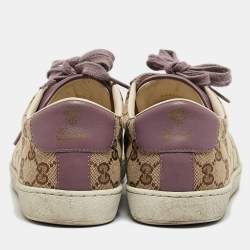 Gucci Purple/Beige Leather and Guccissima Canvas Low Top Sneakers Size 37.5