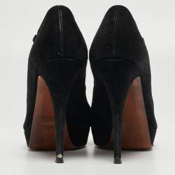 Pre Owned Gucci Black Suede Betty T-Strap Pumps Size 39.5