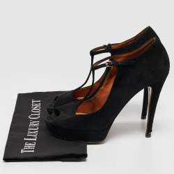 Pre Owned Gucci Black Suede Betty T-Strap Pumps Size 39.5