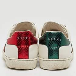 Gucci White Leather Ace Web Low Top Sneakers Size 39
