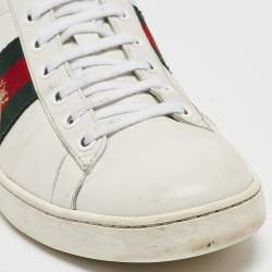 Gucci White Leather Ace Web Low Top Sneakers Size 39