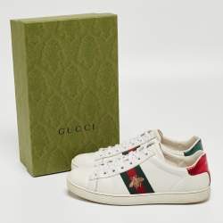 Gucci White Leather Ace Web Low Top Sneakers Size 39