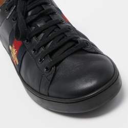 Gucci Black Leather Ace Web Low Top Sneakers Size 38.5