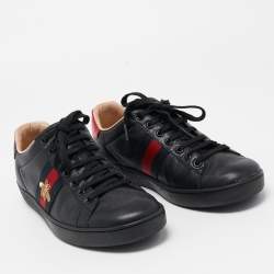 Gucci Black Leather Ace Web Low Top Sneakers Size 38.5