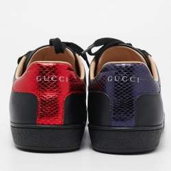 Gucci Black Leather Ace Web Low Top Sneakers Size 38.5