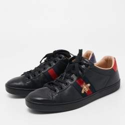 Gucci Black Leather Ace Web Low Top Sneakers Size 38.5
