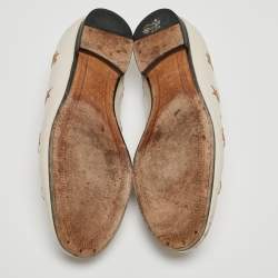 Pre Owned Gucci Cream Leather Bee & Star Embroidered Jordaan Loafers Size 40