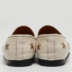 Pre Owned Gucci Cream Leather Bee & Star Embroidered Jordaan Loafers Size 40