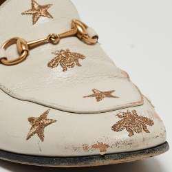 Pre Owned Gucci Cream Leather Bee & Star Embroidered Jordaan Loafers Size 40