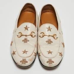 Pre Owned Gucci Cream Leather Bee & Star Embroidered Jordaan Loafers Size 40