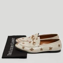 Pre Owned Gucci Cream Leather Bee & Star Embroidered Jordaan Loafers Size 40