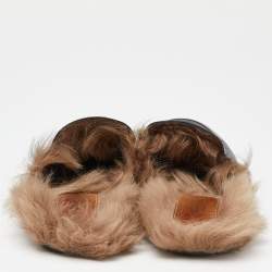 Pre Owned Gucci Black Leather and Fur Princetown Flat Mules Size 41