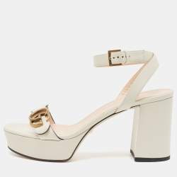 Gucci Cream Leather GG Marmont Ankle Strap Sandals Size 39