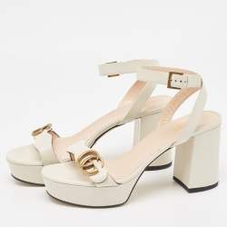 Gucci Cream Leather GG Marmont Ankle Strap Sandals Size 39