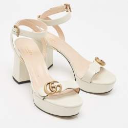 Gucci Cream Leather GG Marmont Ankle Strap Sandals Size 39