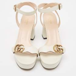 Gucci Cream Leather GG Marmont Ankle Strap Sandals Size 39