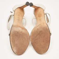 Pre Owned Gucci Off-White Leather Saddle Soft Lux Ankle Cuff Sandals Size 40