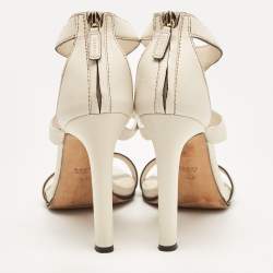 Pre Owned Gucci Off-White Leather Saddle Soft Lux Ankle Cuff Sandals Size 40