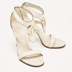 Pre Owned Gucci Off-White Leather Saddle Soft Lux Ankle Cuff Sandals Size 40