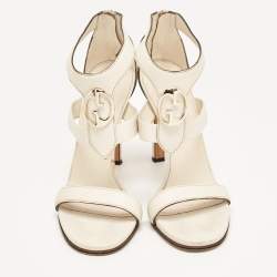 Pre Owned Gucci Off-White Leather Saddle Soft Lux Ankle Cuff Sandals Size 40