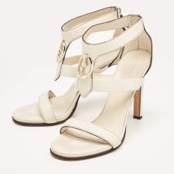 Pre Owned Gucci Off-White Leather Saddle Soft Lux Ankle Cuff Sandals Size 40