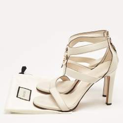 Pre Owned Gucci Off-White Leather Saddle Soft Lux Ankle Cuff Sandals Size 40