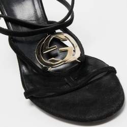 Gucci Black Suede GG Interlocking Cage Sandals Size 38.5