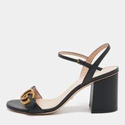 Gucci Black Leather GG Marmont Ankle Wrap Sandals Size 38