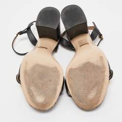Gucci Black Leather GG Marmont Ankle Wrap Sandals Size 38