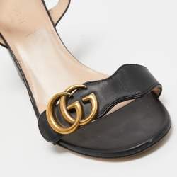 Gucci Black Leather GG Marmont Ankle Wrap Sandals Size 38