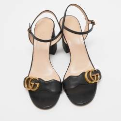 Gucci Black Leather GG Marmont Ankle Wrap Sandals Size 38