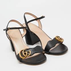 Gucci Black Leather GG Marmont Ankle Wrap Sandals Size 38