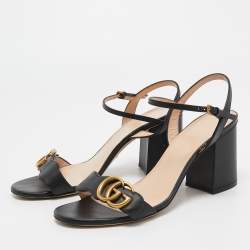 Gucci Black Leather GG Marmont Ankle Wrap Sandals Size 38