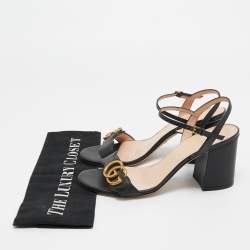 Gucci Black Leather GG Marmont Ankle Wrap Sandals Size 38