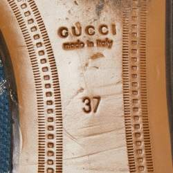 Pre Owned Gucci Blue/Silver Canvas and Leather Horsebit Jordaan Slip On Loafers Size 37