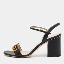 Pre Owned Gucci Black Leather GG Marmont Ankle Strap Sandals Size 40