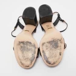 Pre Owned Gucci Black Leather GG Marmont Ankle Strap Sandals Size 40
