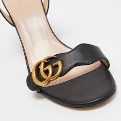 Pre Owned Gucci Black Leather GG Marmont Ankle Strap Sandals Size 40