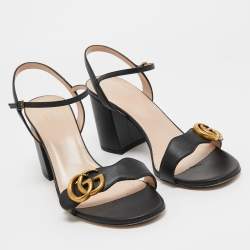 Pre Owned Gucci Black Leather GG Marmont Ankle Strap Sandals Size 40
