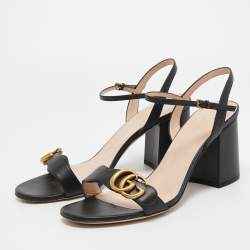 Pre Owned Gucci Black Leather GG Marmont Ankle Strap Sandals Size 40