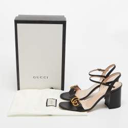 Pre Owned Gucci Black Leather GG Marmont Ankle Strap Sandals Size 40