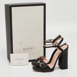Gucci Black Leather GG Marmont Ankle Strap Sandals Size 36