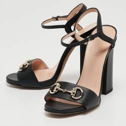 Gucci Black Leather GG Marmont Ankle Strap Sandals Size 36