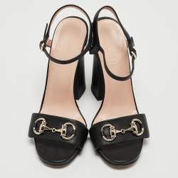 Gucci Black Leather GG Marmont Ankle Strap Sandals Size 36