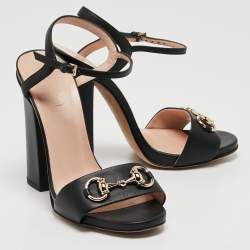 Gucci Black Leather GG Marmont Ankle Strap Sandals Size 36