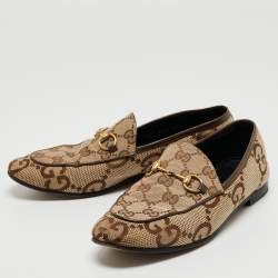 Pre Owned Gucci Beige Jumbo GG Canvas Jordaan Loafers Size 36.5