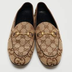 Pre Owned Gucci Beige Jumbo GG Canvas Jordaan Loafers Size 36.5