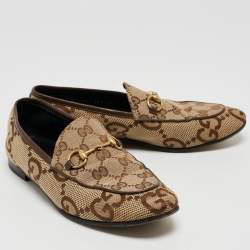 Pre Owned Gucci Beige Jumbo GG Canvas Jordaan Loafers Size 36.5